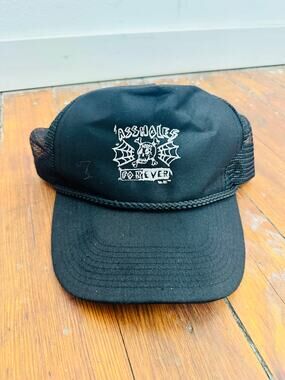 A**HOLES LIVE FOREVER Adult Black Trucker Skull Spiderweb Hat Cap